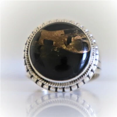 ANEL JOIA PRATA ESTERLINA 925 PEDRA PRECIOSA NATURAL TURQUESA COBRE PRETO MOHAVE - Imagem 1 de 4