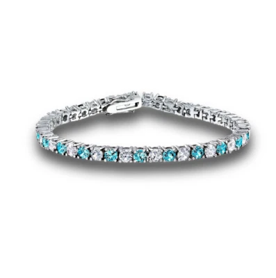White Gold Finish 5mm Created Diamond And Aquamarine Tennis Bracelet  - Image 1 of 2