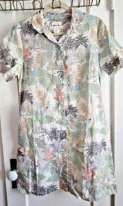 C&C California 100% Linen button down shirt dress palm trees sz Small w/pockets - Picture 1 of 10