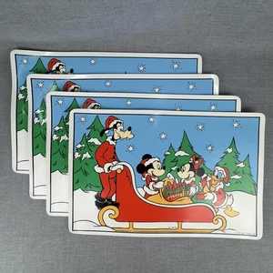 Vintage Disney Christmas Placemat Set Mickey Minnie Goofy Donald Sleigh Holiday - Picture 1 of 9
