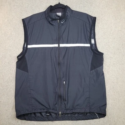 Винтажный Nike ветровка жилет мужской XL черный серебряный свуш работает Athletic Y2K 90 - Изображение 1 из 4