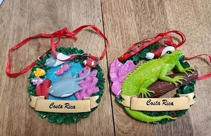 Set of 2 Costa Rica Christmas Ornaments 3-1/2" Wide and 3-3/4" Wide - Picture 1 of 4