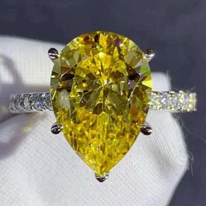 6.50Ct Pear Cut Natural Yellow Sapphire Diamond Wedding Ring Solid 950 Platinum - Picture 1 of 7