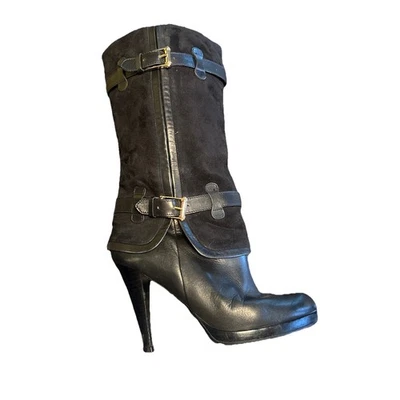 女式 EUC COLE HAAN AIR KENNEDY 黑色皮革麂皮绒鞋底高跟鞋 7 码 — 第 1/4 张图片