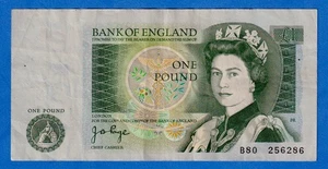 Great Britain UK England 1 Pound 1978-80 P-377a QE II Circulated Note B80 256286 - Foto 1 di 4