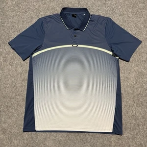 Oakley Poloshirt Herren Large Performance Center Logo O blau weiß Streifen Golf - Bild 1 von 8