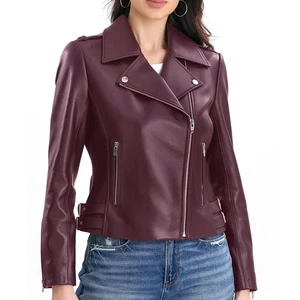 Lambskin Leather Jacket Women,Motorcycle Jacket,Asymmetrical Zip Style,Buckle... - Picture 1 of 8
