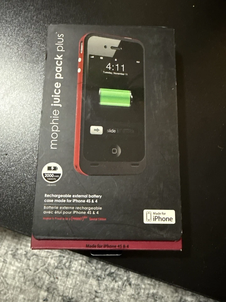 Mophie Juice Pack Plus for iPhone 4/4S 2000mAh Battery Case RED New in Box - Image 1 of 1