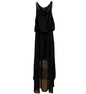 Y2K Maxi S Event Kleid griechisch schwarz Whimsigoth Dark Fairy Sweep Forever 21 Hi Lo - Bild 1 von 17
