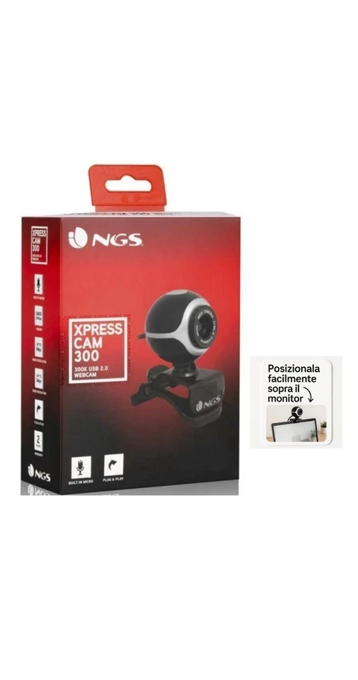 Ngs Webcam con Sensore CMOS 300kpx Microfono incorporato Zoom Face Tracking US