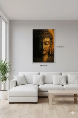 Black & Gold Buddha Face Wall Art Spiritual Zen Poster 24x36 Inches - Unframed - Image 1 of 3