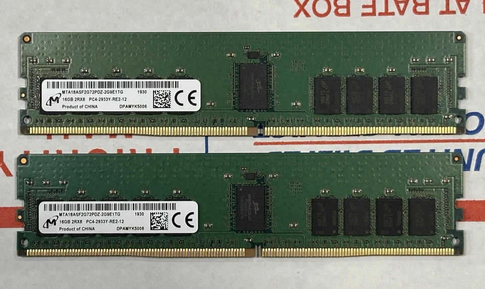 Micron 32GB 2x16GB DDR4 2933 PC4-23400 RDIMM RAM MTA18ASF2G72PDZ-2G9E1 Servidor Foto 1 de 1