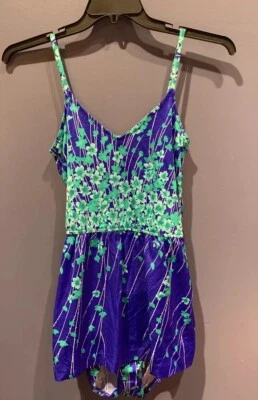 复古 A California Poppy By Lanz 蓝色和白色 2 件套棉质泳装 8 码 — 第 1/4 张图片