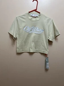 Off-White Embroidered Baseball Logo Beige Crop Top | XXS | 100% Cotton | AUTHEN - Picture 1 of 8