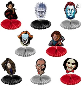 CENTROS DE MESA CLÁSICOS PELÍCULAS DE TERROR 8 piezas Fiesta de Halloween Freddy Jason + - Imagen 1 de 2