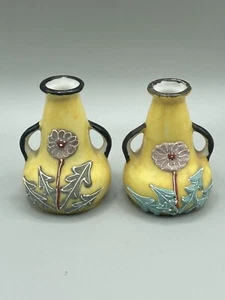 Vintage 3" mini-vase, set of 2 hand-painted, raised paint/Moriage, JAPAN 50s - Picture 1 of 10