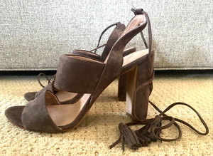MADEWELL Octavia Tassel Sandals Heels Sz 10 Brown Ankle Wrap Ties - Picture 1 of 9