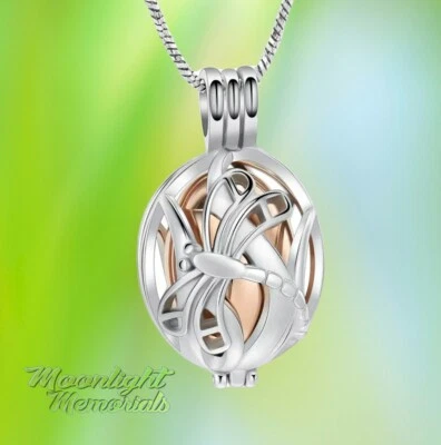 Nuevo Medallón Libélula Urna de Cremación Recuerdo Cenizas Collar Conmemorativo Foto 1 de 3