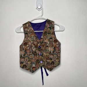 Vintage It’s A Small World Vest Kids Size 8-10 Tapestry Thanksgiving - Picture 1 of 3
