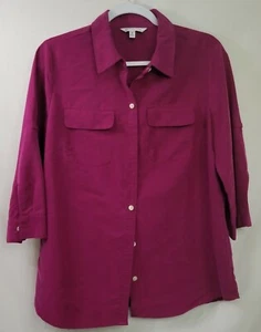 Croft & Barrow Womens Medium Raspberry Blouse Faux Suede 3/4 Sleeve Button Front - Picture 1 of 10
