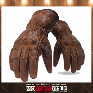 TG Leather Glove Retro Motorcycle Gloves Moto Racing Brown Antique Donner L Pair - Picture 1 of 10
