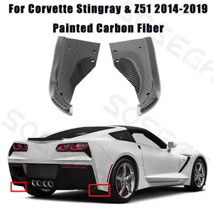 Panited Carbon For Corvette C7 Z51 Stingray 2014-19 Rear Bumper Corner Splitters - Picture 1 of 10