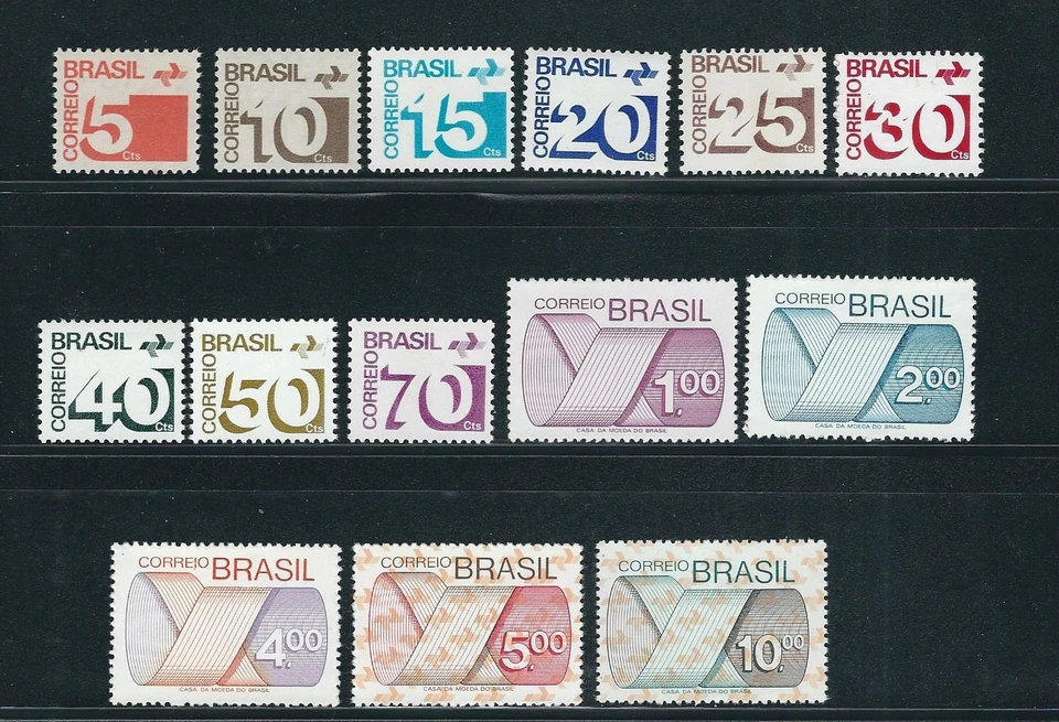 BRAZIL 1970s NUMERALS and POST OFFICE, MOBIUS STRIP (Sc 1248-61) VF MNH  - Image 1 of 1