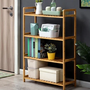 Organizador de estante para zapatos de bambú de 4 niveles estantes de almacenamiento de madera soporte unidad de estante - Imagen 1 de 12