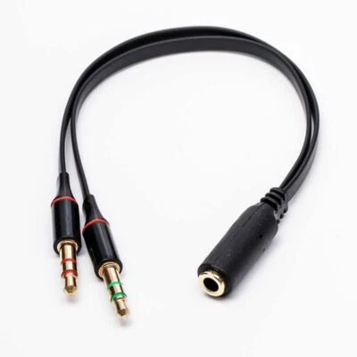 JJ-SHOP24 Audio Splitter Kabel Schwarz Y Adapter Kopfhörer Headset 3.5mm Flachkabel PC