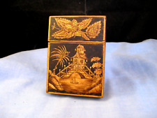 BEAUTIFUL ANTIQUE WOODEN TREEN CARD CASE POCKET BOX CHINESE PENWORK INK ENGRAVED