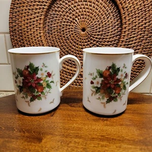 Two Mikasa Holiday Delight 4" petite bone china mugs. Christmas motif. - Picture 1 of 8