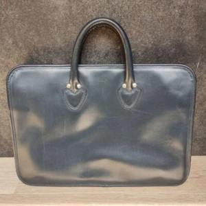 TUSTING Leather Business BRIEFCASE Hand Shoulder BAG double Handle USED Navy - Picture 1 of 12