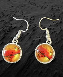 Nature Glass Cabochons Round Cameo 12mm Handmade Earrings - Picture 1 of 1