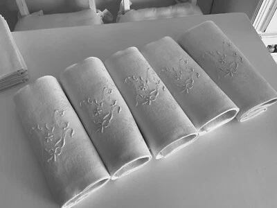 Linge Ancien 5 Serviettes  DE MARIAGE Damassé De Soie Brodé Monogramme T C - Photo 1/4