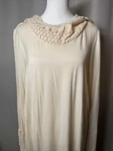 Rachel Kate Womens Large Tunic NWT Pullover Blouse Ivory Crochet Hooded Top - Picture 1 of 13