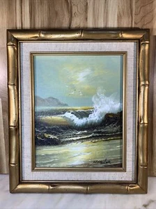 Vintage Canvas Painting Signed Waves Rolling - Picture 1 of 12