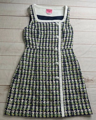 Abito da donna Kate Spade New York nuovo con etichette verde multi 4 pop tweed colorato