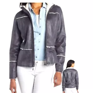 prAna Gray Faux Suede Cream Sherpa Lined “Esme” Moto Jacket Women’s Size Medium - Picture 1 of 11