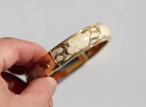 Vita Fede Cream and Gold Embossed Snakeskin Leather Cuff Bracelet Italy - Picture 1 of 1
