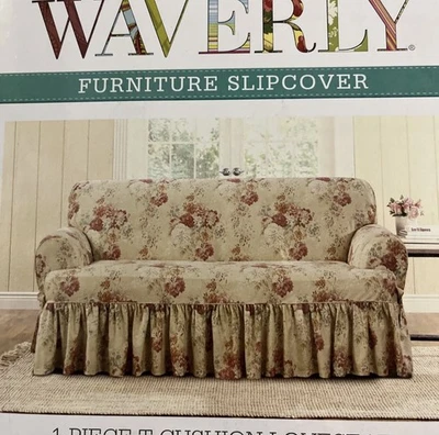 Waverly Ballad Bouquet 1 Piece T Cushion Loveseat Slipcover in Blush Floral 326 - Image 1 of 4