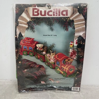 NEW 90s Vtg Bucilla Needlepoint Christmas Holiday Express Train Kit Canvas Decor - Image 1 of 3