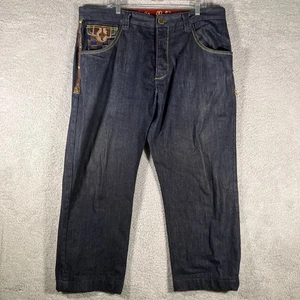 Pantalones de mezclilla adornados Crown Holder Y2K para hombre 38 (40 reales) terciopelo botón mosca holgados - Imagen 1 de 24