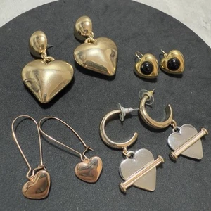Orecchini pendenti cuore RETRO tono oro lavoro lotto 4 paia bundle graziosi kitsch amore - Foto 1 di 6