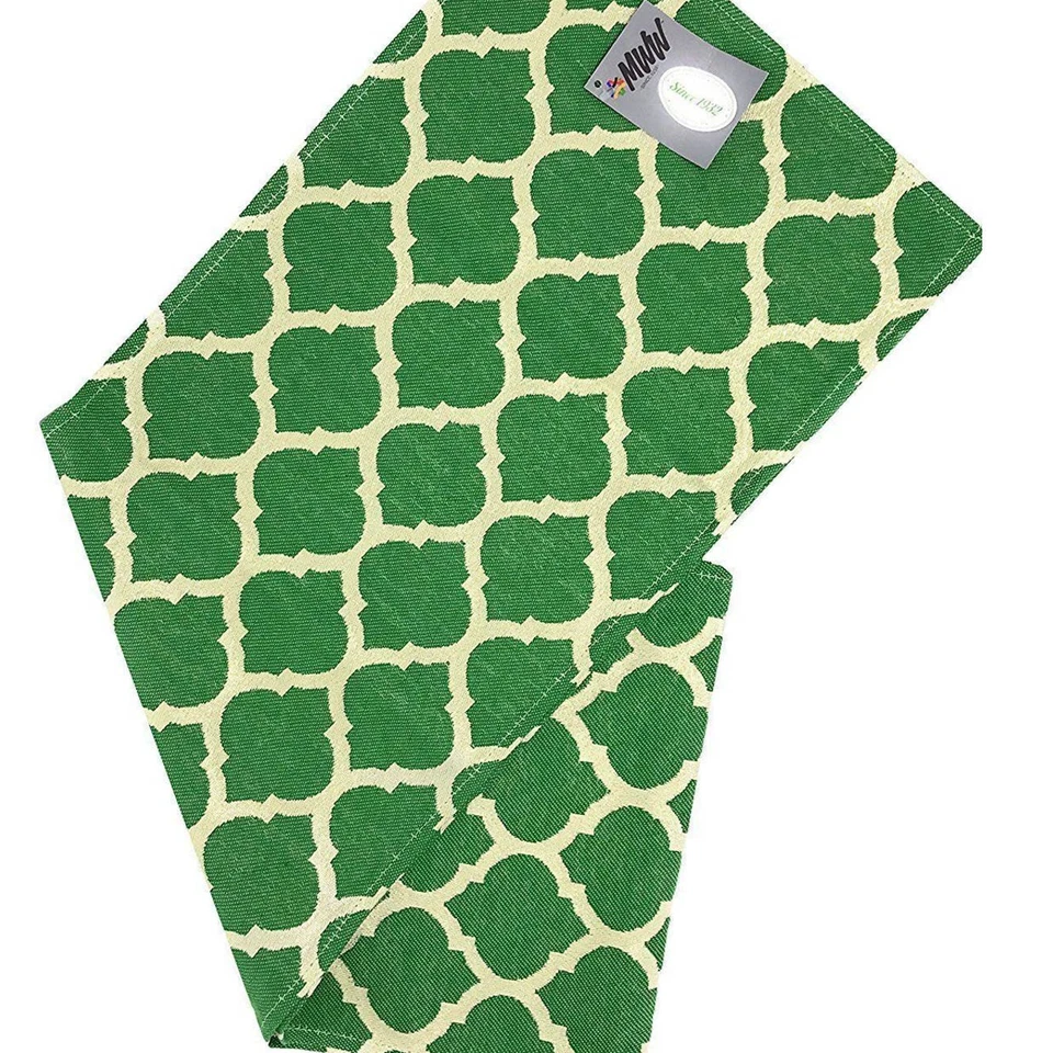 Moroccan Me Crazy Table Runner Ikat Mat Mediterranean Decor Green Shiny NEW - Image 1 of 4