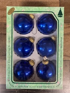 Caja de 6 adornos de vidrio de Navidad de Krebs joya azul medianoche vintage - Imagen 1 de 8