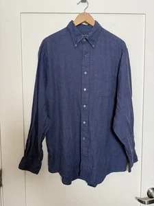 Vintage Brooks Brothers Irish Linen Shirt Mens Sz L Blue Button Down Hong Kong - Picture 1 of 10