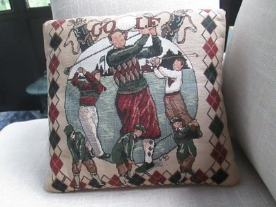 Almohada tapiz temática de golf de colección golfistas practicando su columpio de golf- Foto 1 de 3