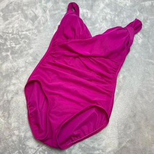 Lands End Einteiler Badeanzug Damen 8 Fuchsia Rosa Rüschen Schlankmacher Gepolsterter BH - Bild 1 von 6