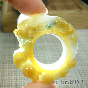 Certified Yellow+Light green Burma 100%Natural A jadeite Jade Dragon Ring精工盘龙戒指 - Picture 1 of 24