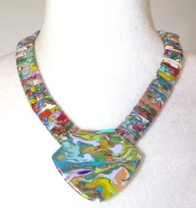 Sobral Gaia Weimar Multicolored Marbled Beaded Statement Artist Made Necklace - Picture 1 of 8